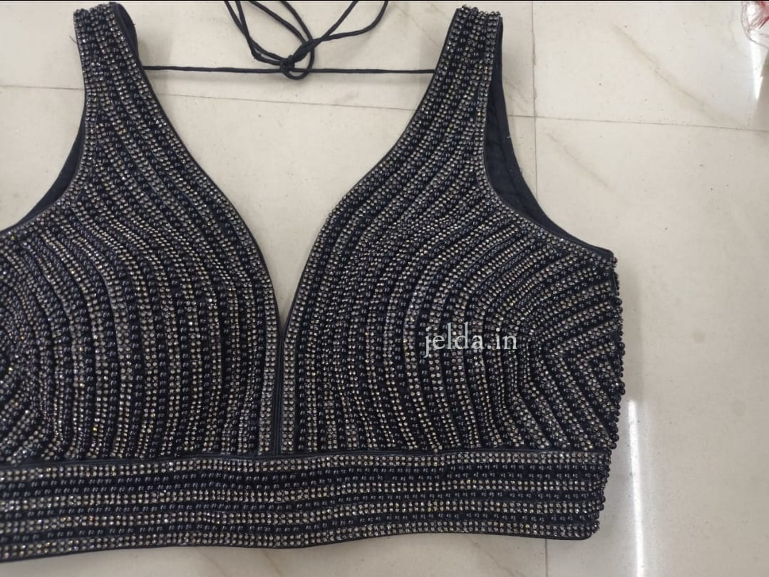 Exclusive pearl work sweet heart neck - custom made blouses