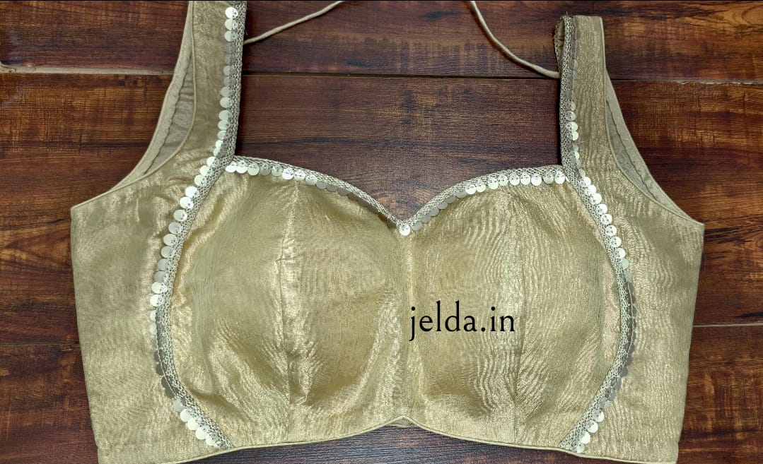 Cruss tissue fabric with lace work sleeveless - custom made blouses