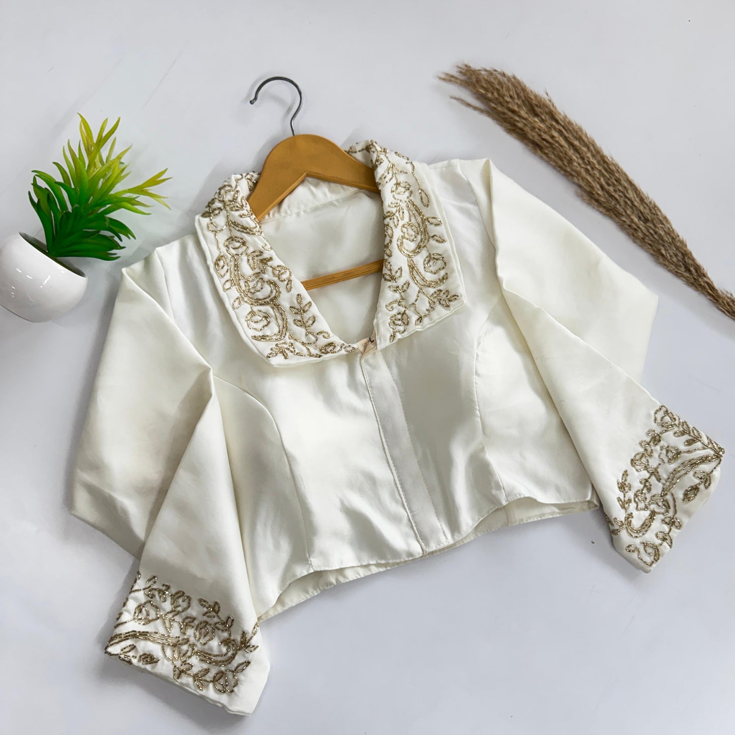 Beautiful handwork all over sleeve and collar ready made blouse