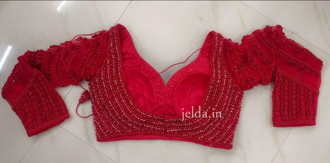 Exclusive pearl and net work with full sleeve - custom made blouses