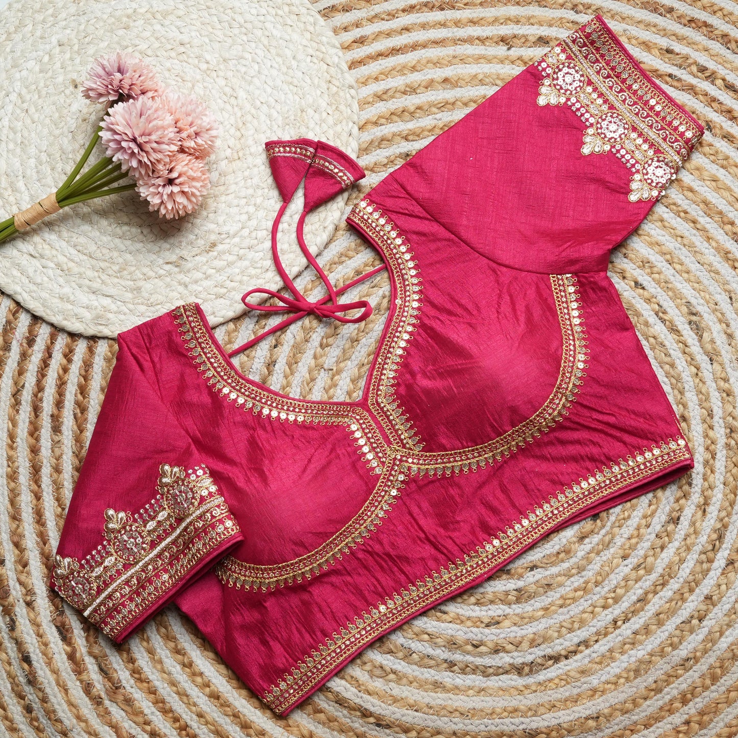 A beauty of golden embroidery work ready made blouse