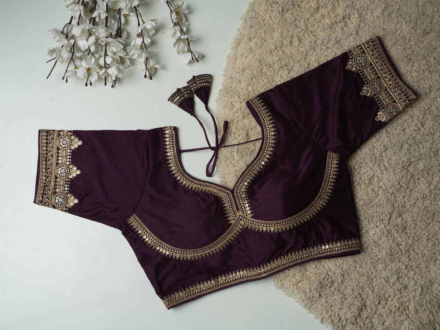 A beauty of golden embroidery work ready made blouse