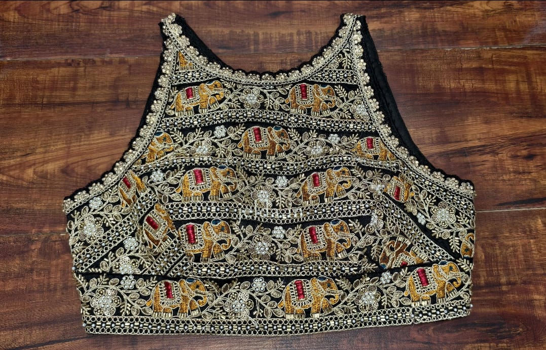 Heavy Embroidery work halter neck sleeveless - custom made blouses
