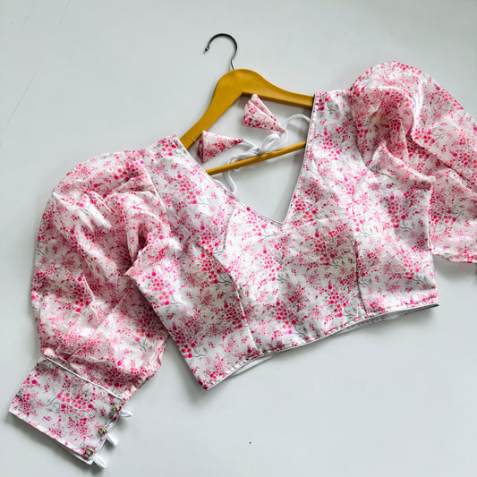 Beautiful Kalamkari print with beautiful buttons ready made blouse