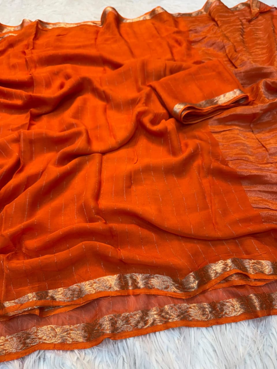 Viscose Georgette chit pallu Saree