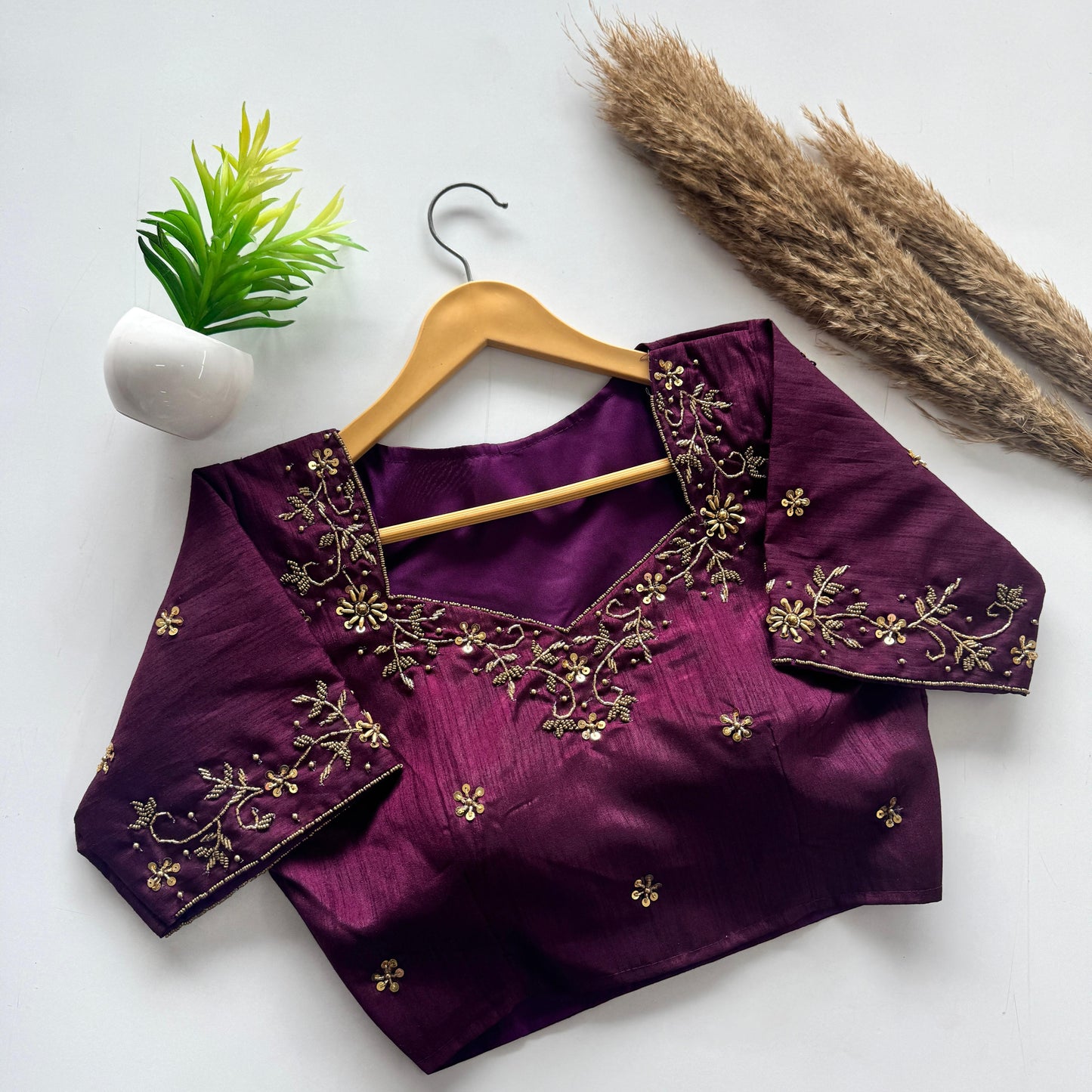 Beautiful handwork all over back and sleeves ready made blouse
