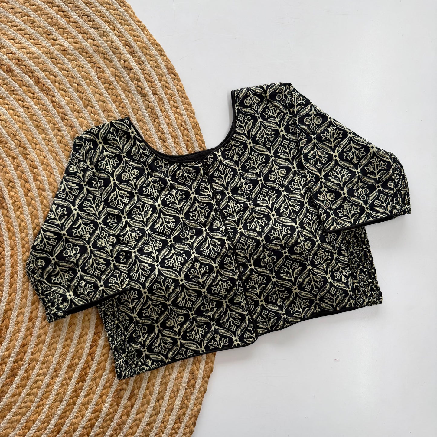 Beautiful hand block print with side elastic ready made blouse