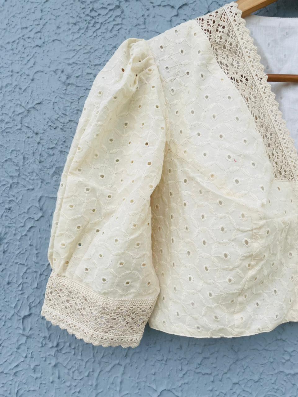 Hakoba cotton with lace work designer blouse
