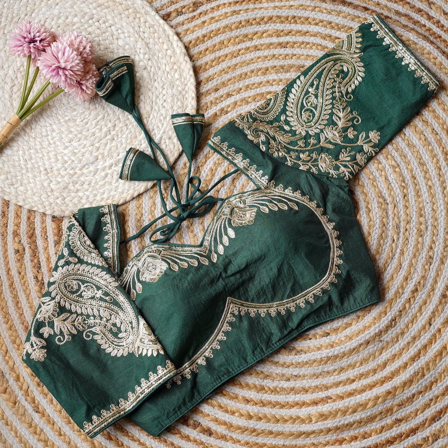 A beauty of golden embroidery work ready made blouse