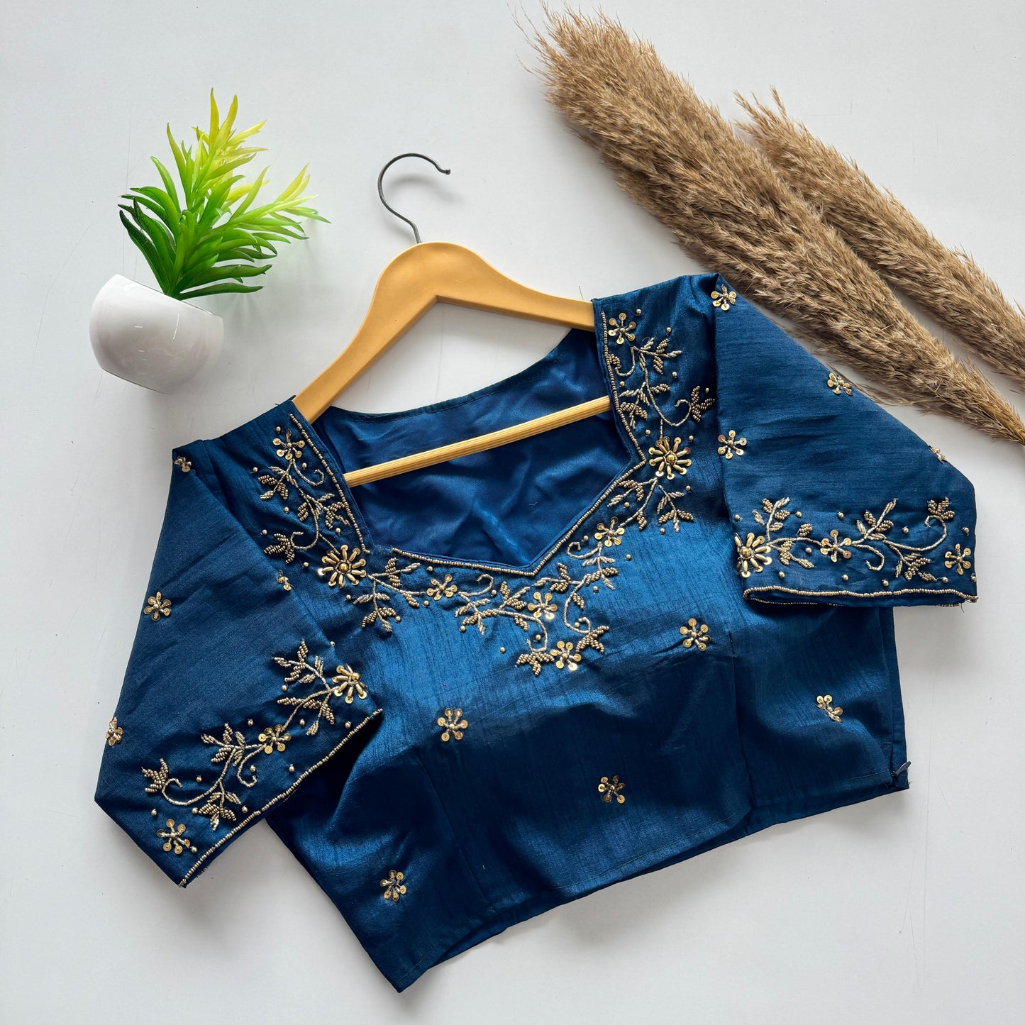 Beautiful handwork all over back and sleeves ready made blouse