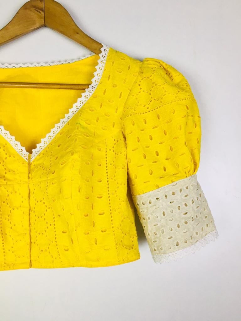 Hakoba puff sleeve with lace work Designer Blouse