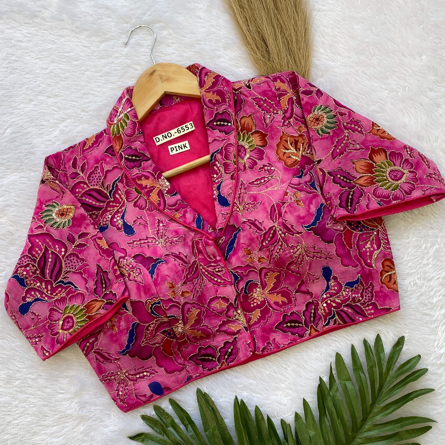 CREAP VISCOSE POJISAN PRINT EMBROIDERY READY MADE BLOUSE