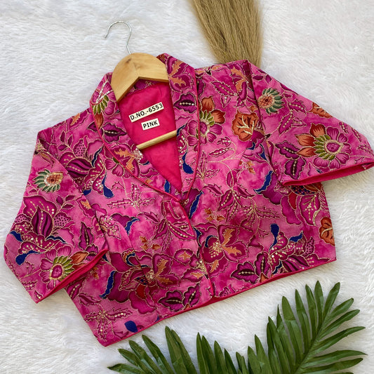 CREAP VISCOSE POJISAN PRINT EMBROIDERY READY MADE BLOUSE