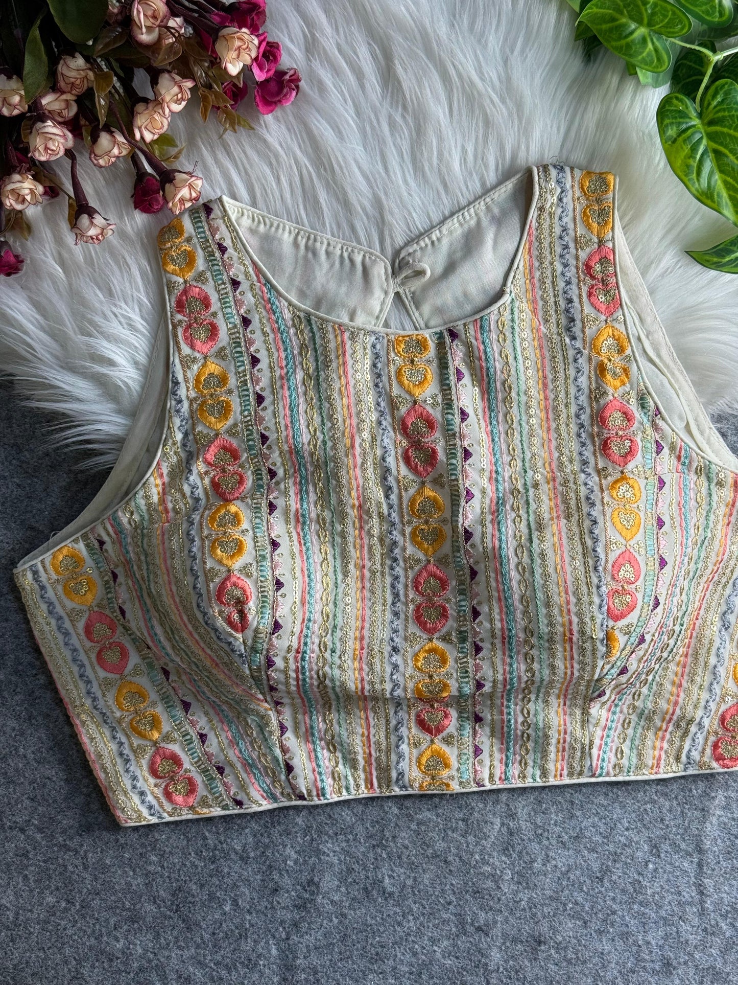 Heavy embroidery multi work boatneck ready made blouses