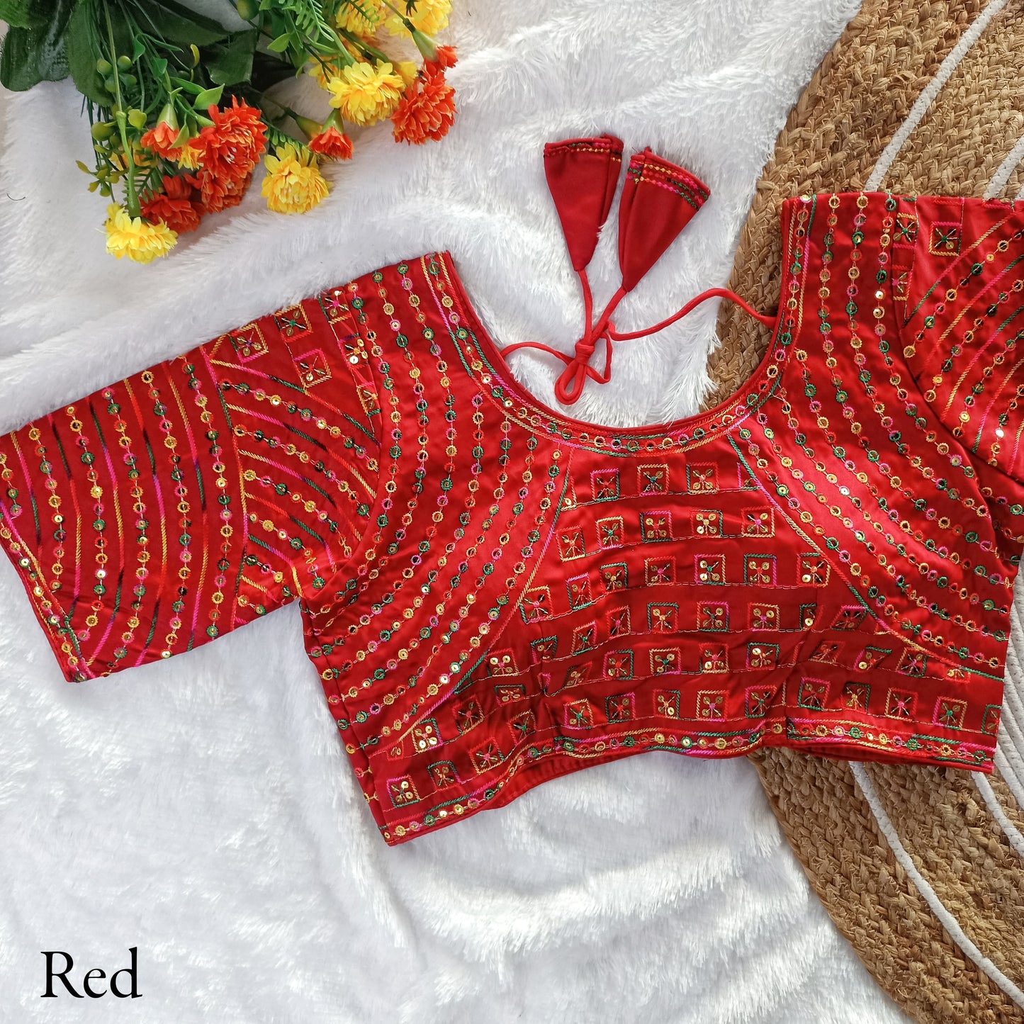 MULTY COLOUR THREADS WITH SEQUINS EMBROIDERY WORK FANCY - PREMIUM READY MADE BLOUSE