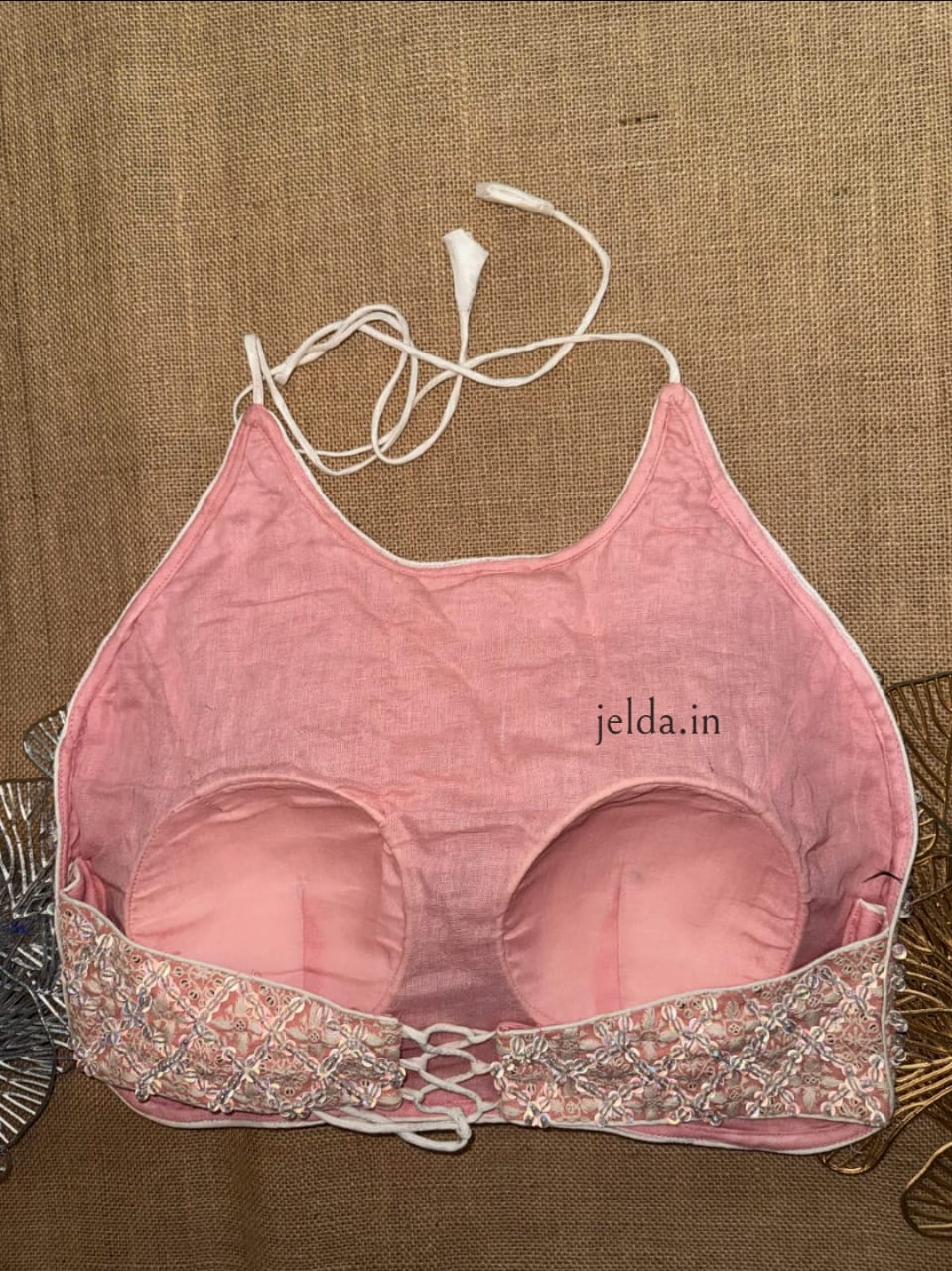 Elegant Spaghetti Strap Chikankari Bralette Closed High Neck Blouse – Soft Pastels
