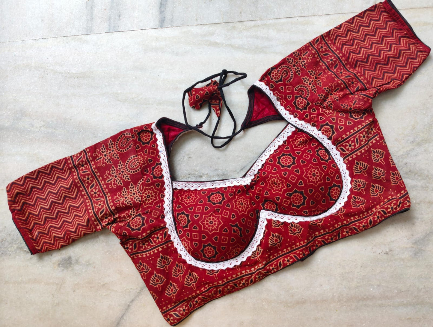 Ajrak Mumtaz With Lace Work - Premium Readymade Blouse
