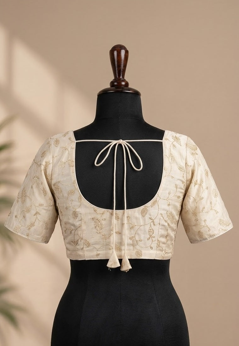 Ivory Gold Embroidered Designer ready made blouse