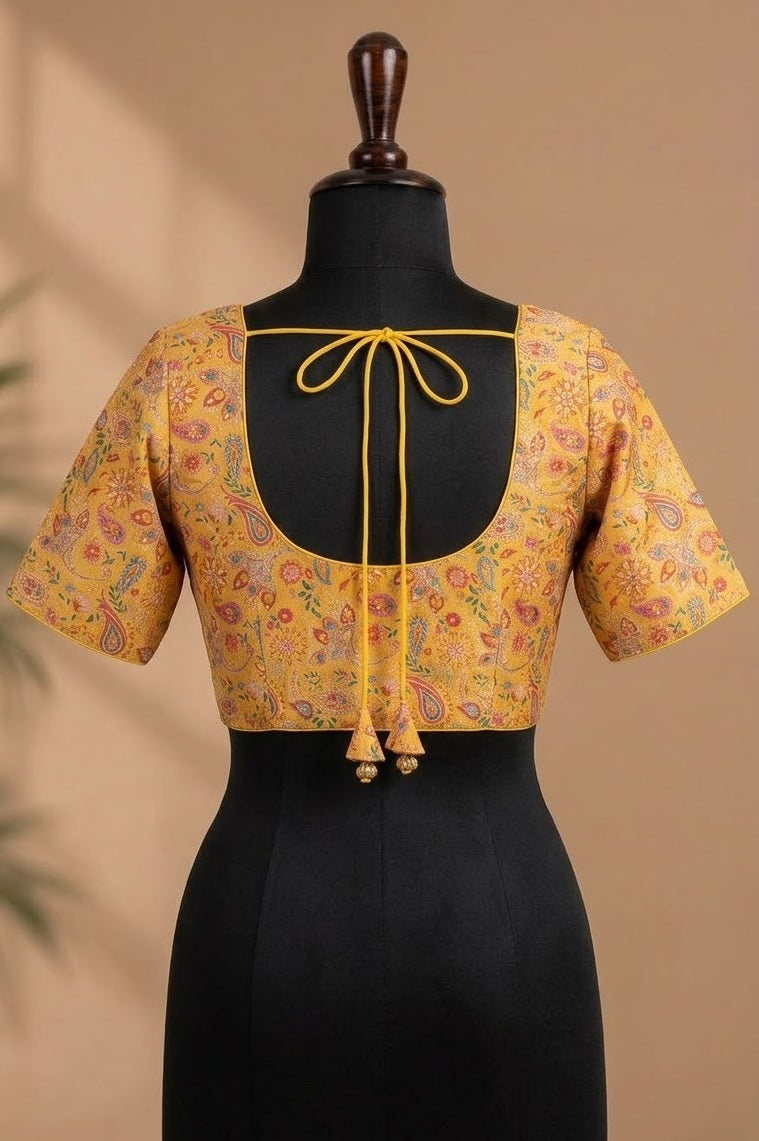 Mustard Yellow Paisley Kalamkari Designer ready made blouse