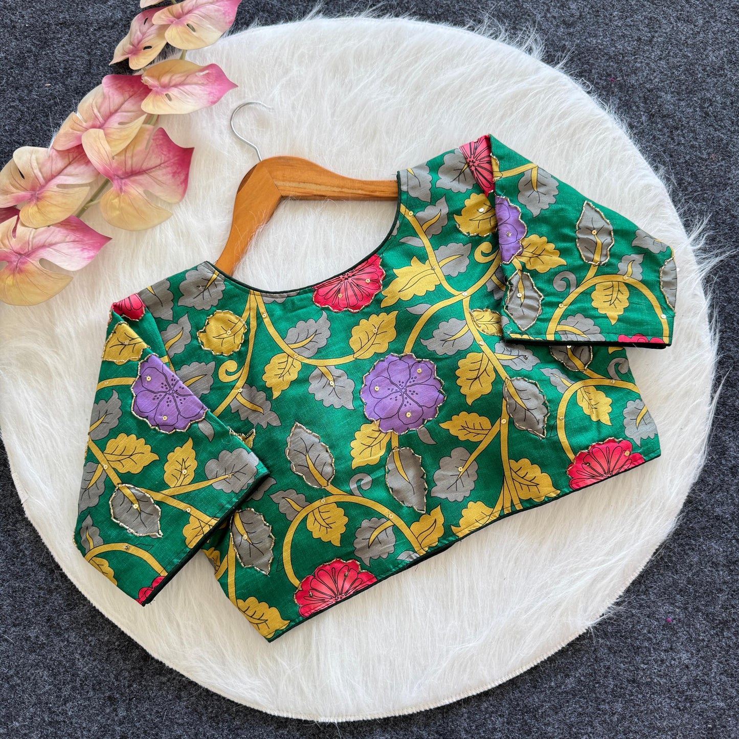 Pure Silk Fabric With Decent Print All Over - Premium Readymade Blouse