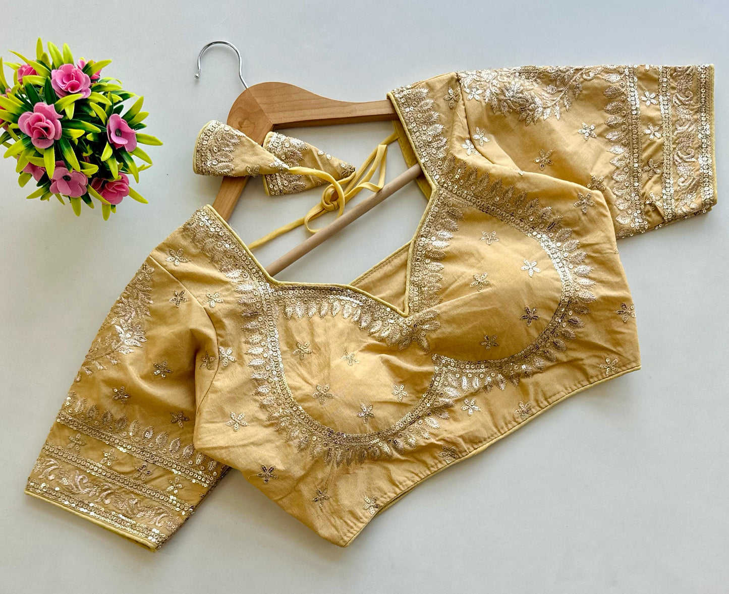 Golden Embroidery With Sequins Touch Up All Over - Premium Readymade Blouse
