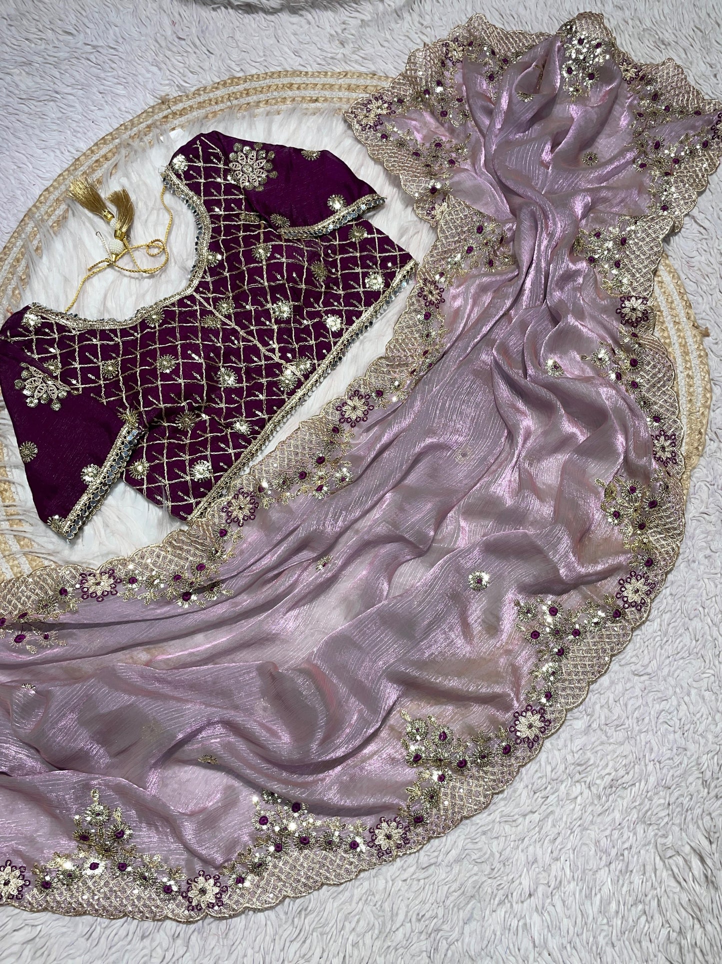 Fendy Chiffon two ton coding sequins embroidery work sarees