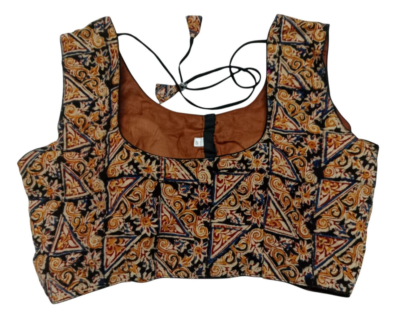 Kalamkari Pure Cotton sleeveless ready made blouse