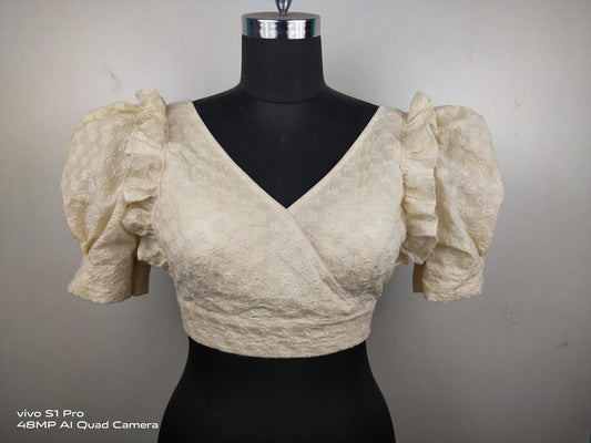 Hakoba frill work with bow Designer Blouse