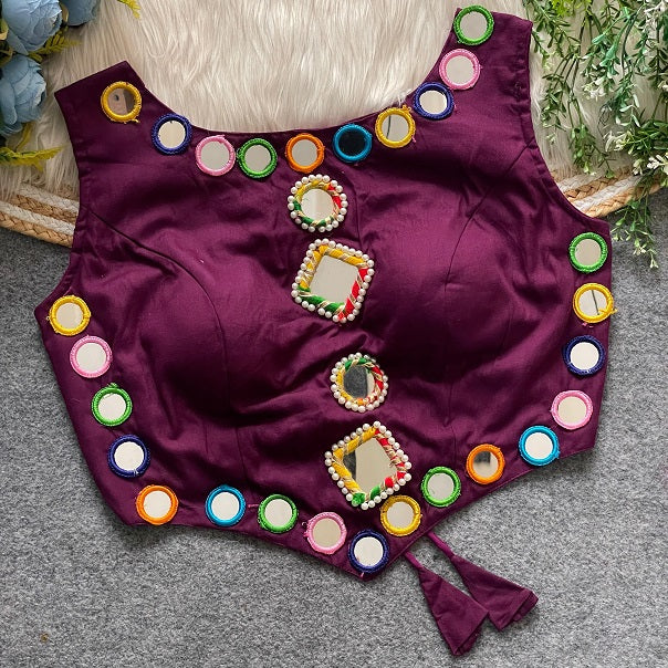Pure Rayon Cotton With Heavy Mirror Work - Premium Readymade Blouse