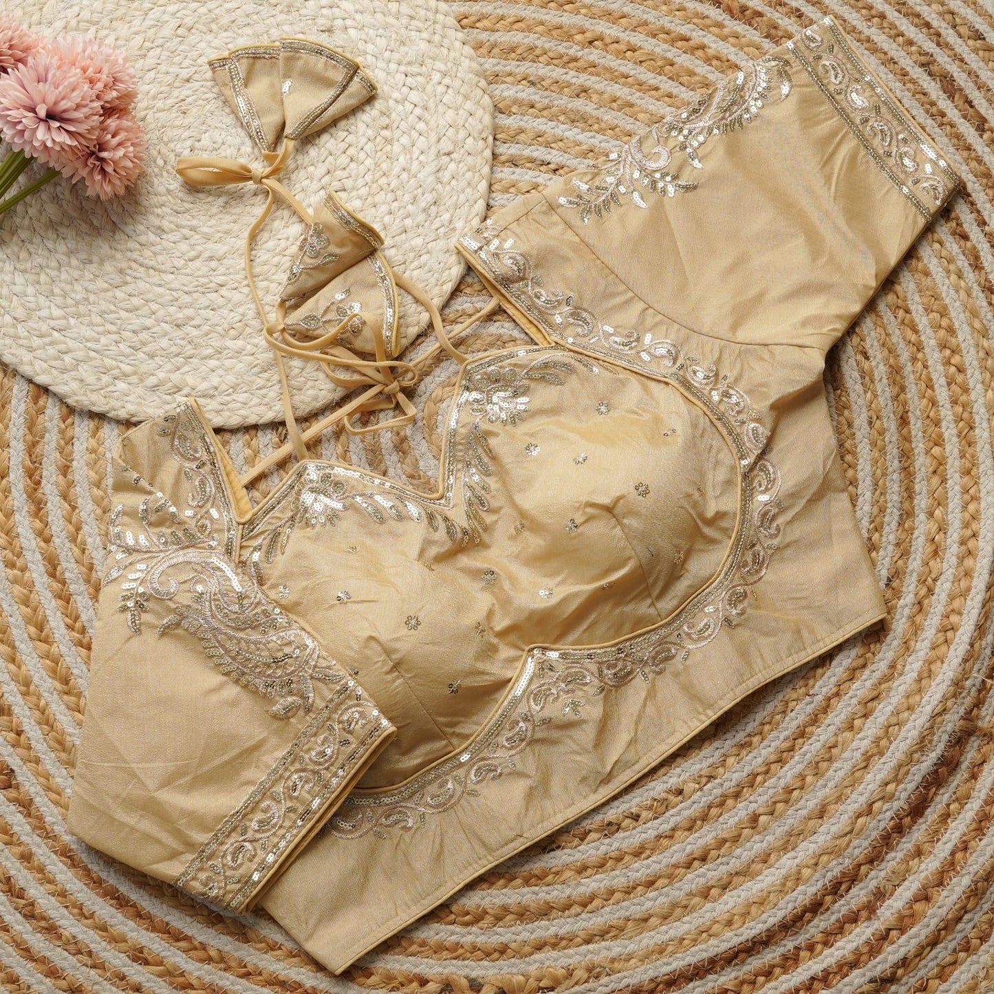 Beautiful golden embroidery work ready made blouses