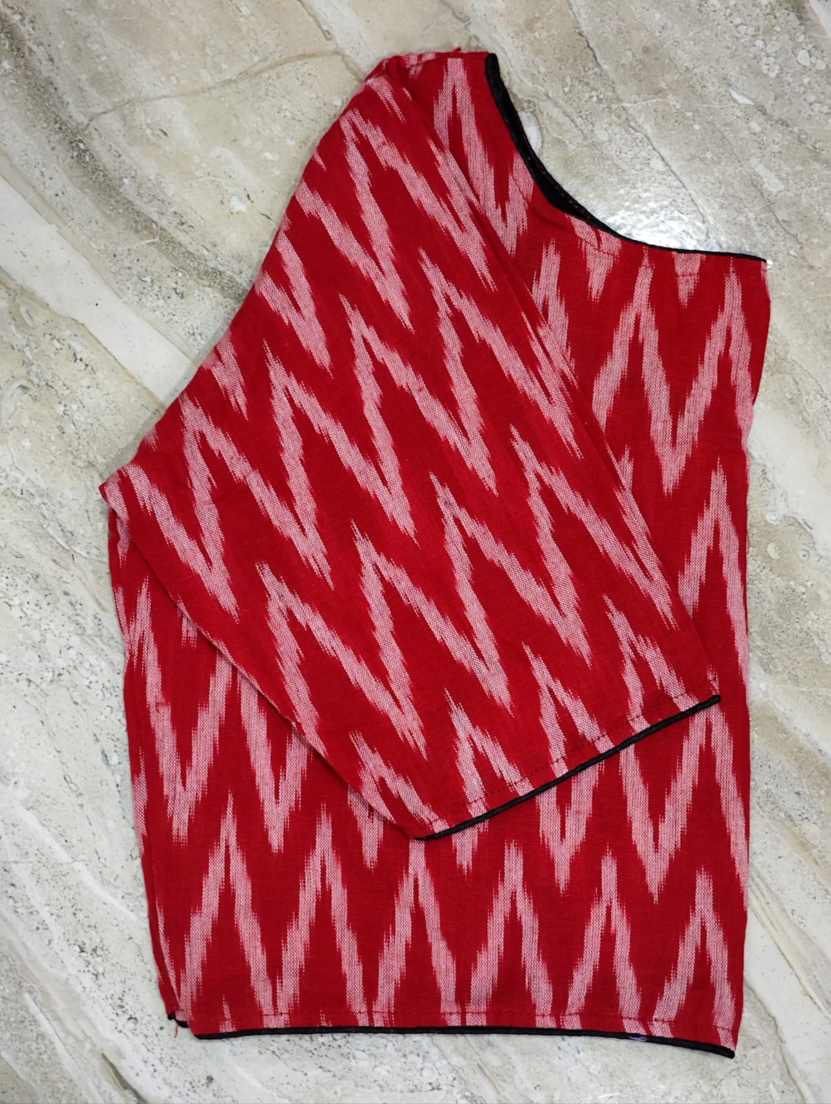 Ikkat Cotton Boatneck - Premium Readymade Blouse