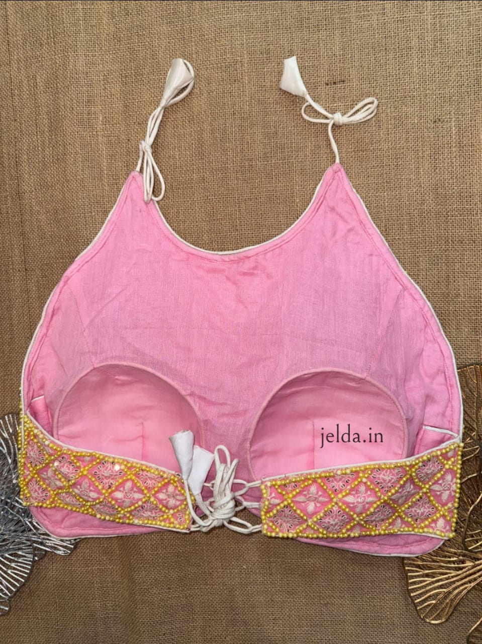 Elegant Spaghetti Strap Chikankari Bralette Closed High Neck Blouse – Soft Pastels