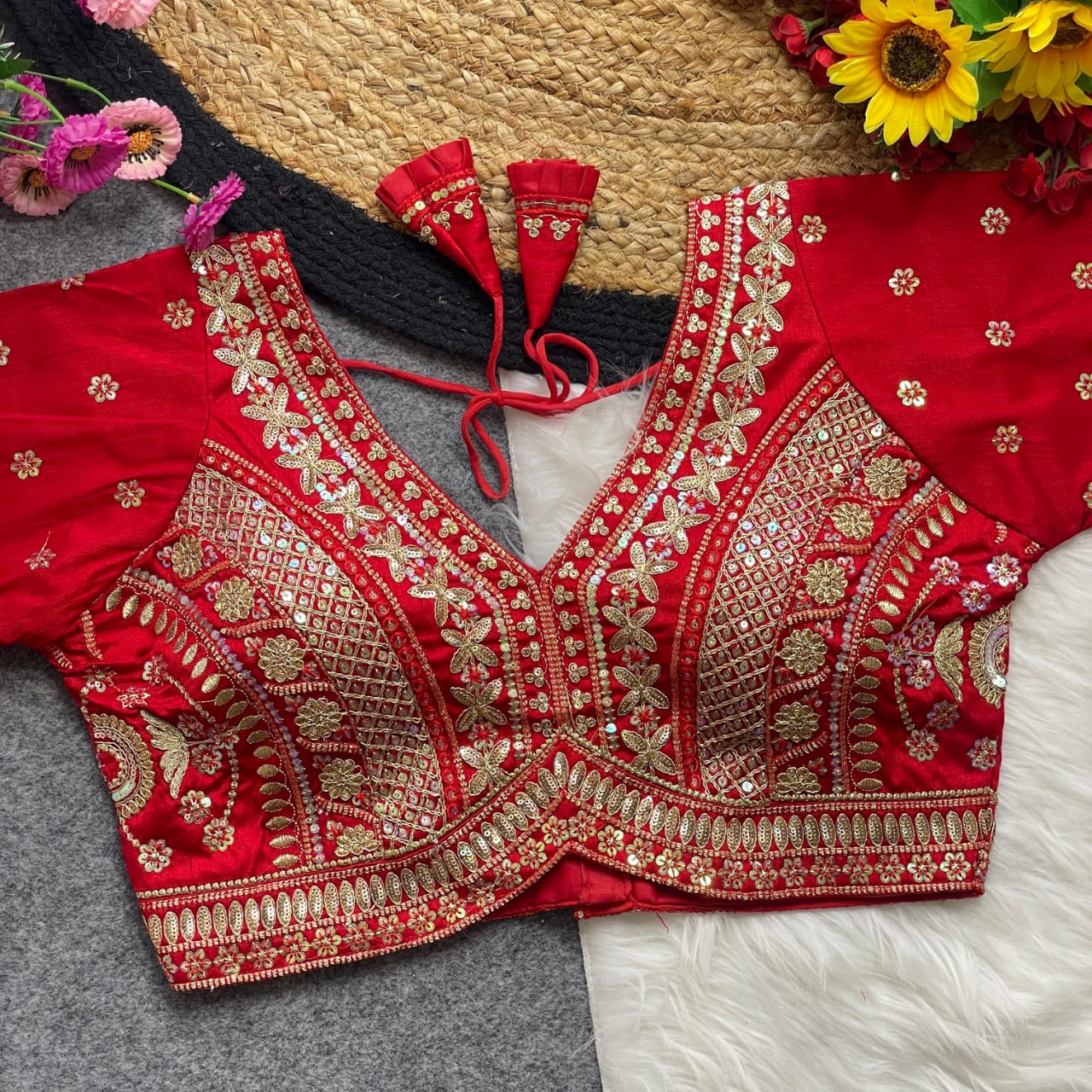 BEAUTIFUL APPLE CUT HEAVY CODDING+THREAD WORK BRIDAL  - PREMIUM READYMADE BLOUSE