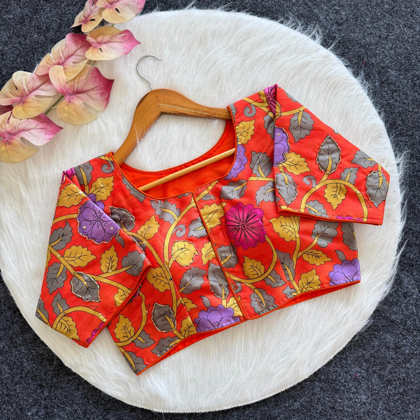 Pure Silk Fabric With Decent Print All Over - Premium Readymade Blouse