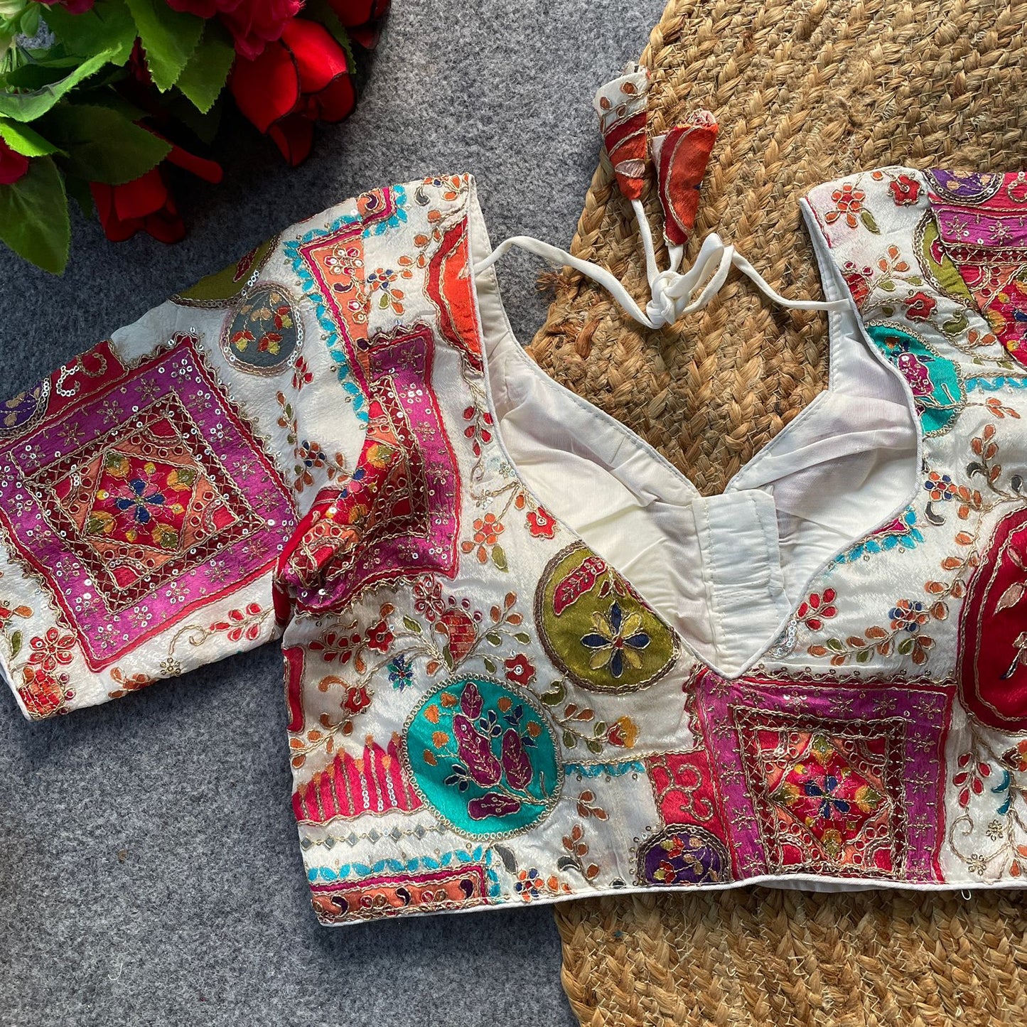 Heavy chinon position print ready made blouse