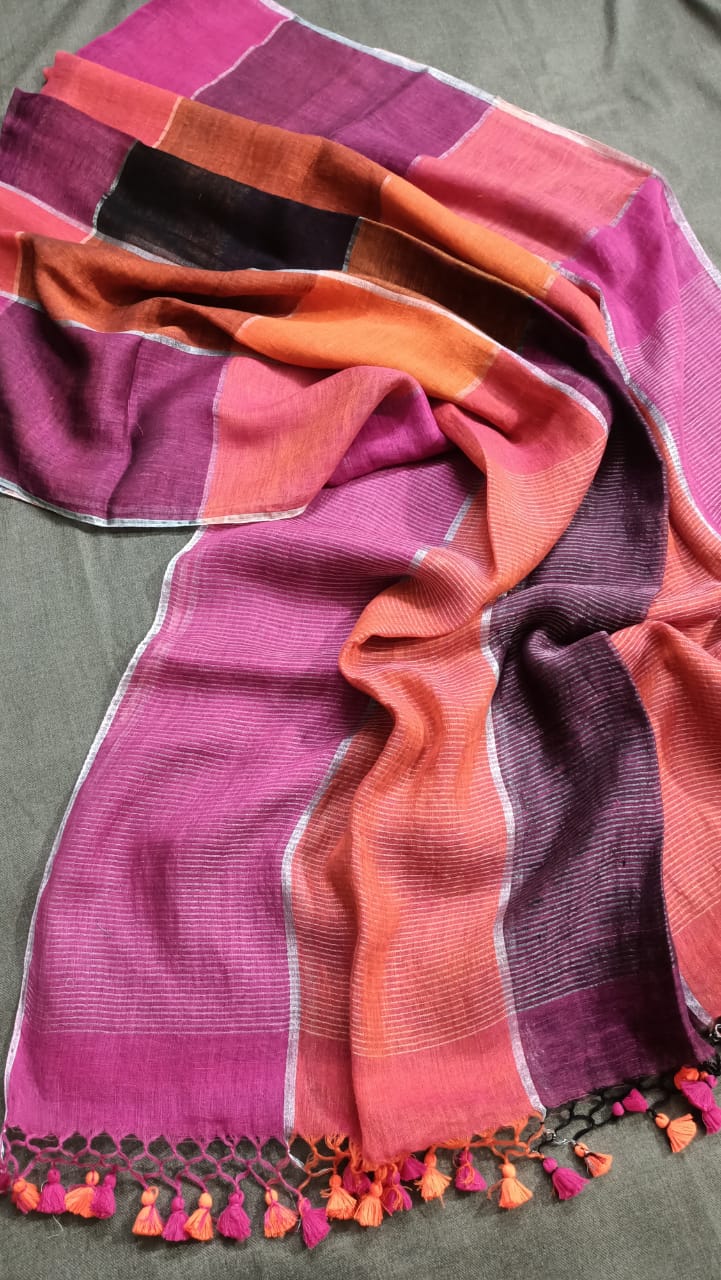 Pure multi colour linen by linen & zari sarees