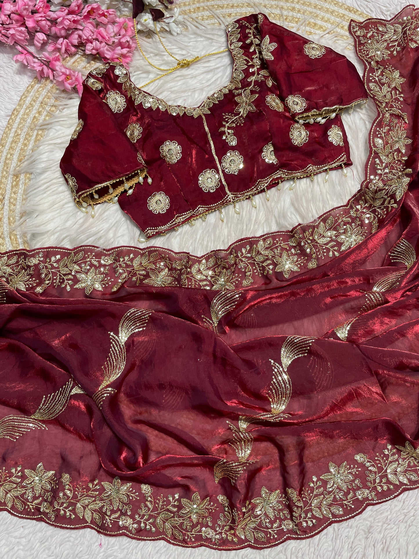 Fendy  Sattin embroidery work sarees