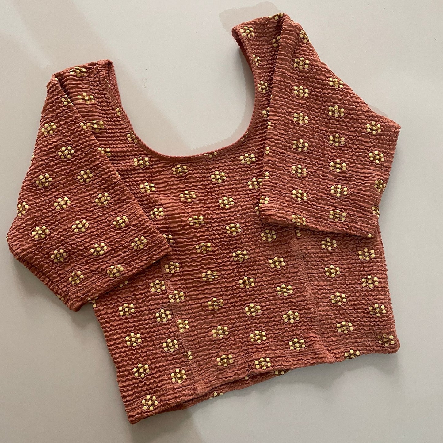 STRETCHABLE CRUSH WITH FOIL WORK - PREMIUM READY MADE BLOUSE