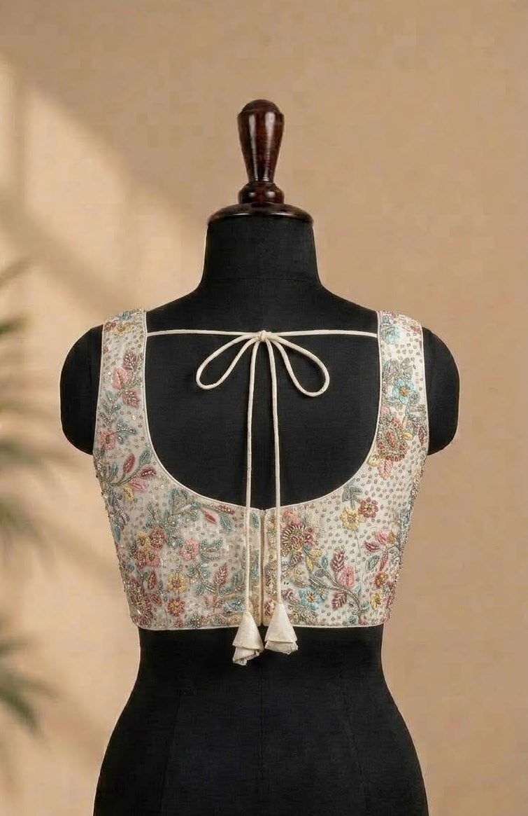 Peach-Coral Pichwai Art Designer ready made blouse