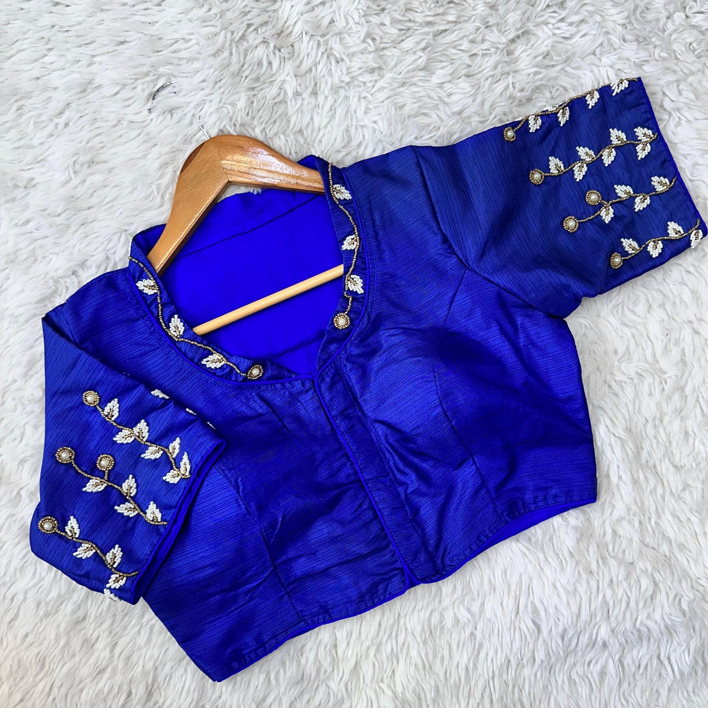 Beautiful handwork all over back and sleeves with designer handcrafted collar ready made blouse