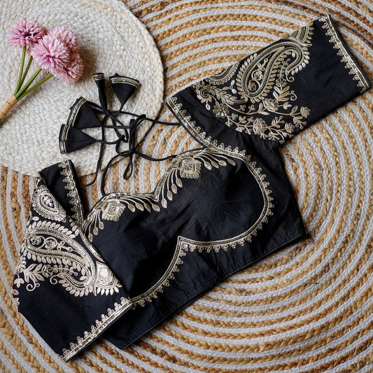 A beauty of golden embroidery work ready made blouse