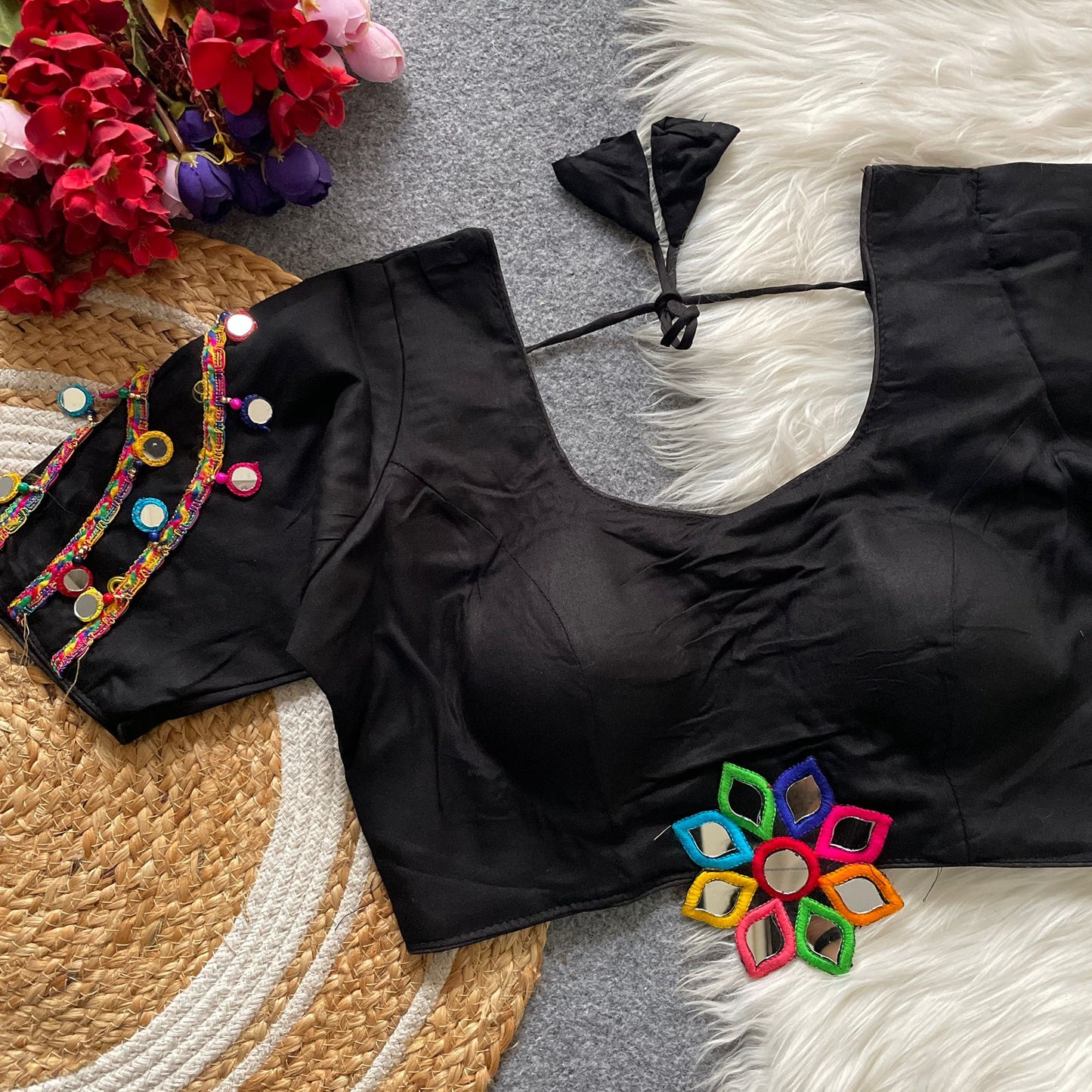 Heavy Embroidery and Hand Mirror Work ready made blouse