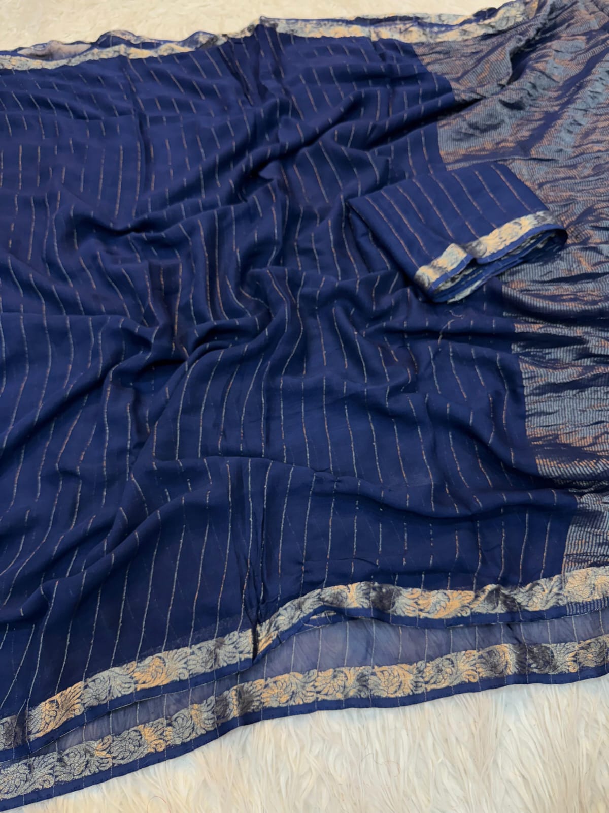Viscose Georgette chit pallu Saree
