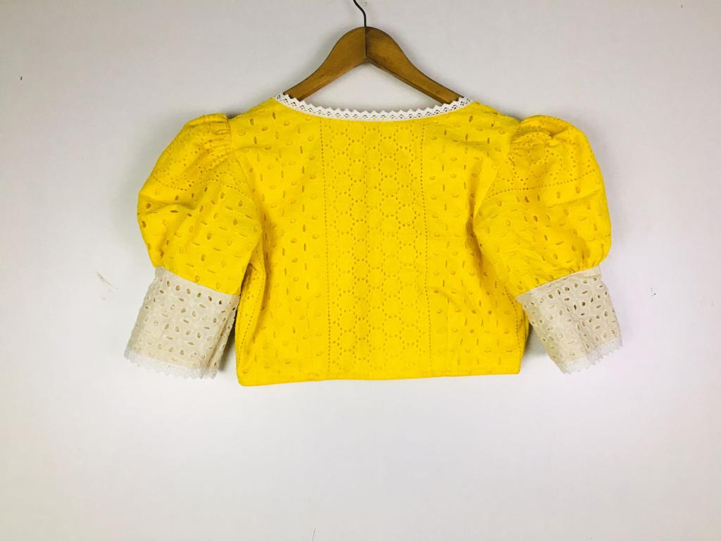Hakoba puff sleeve with lace work Designer Blouse
