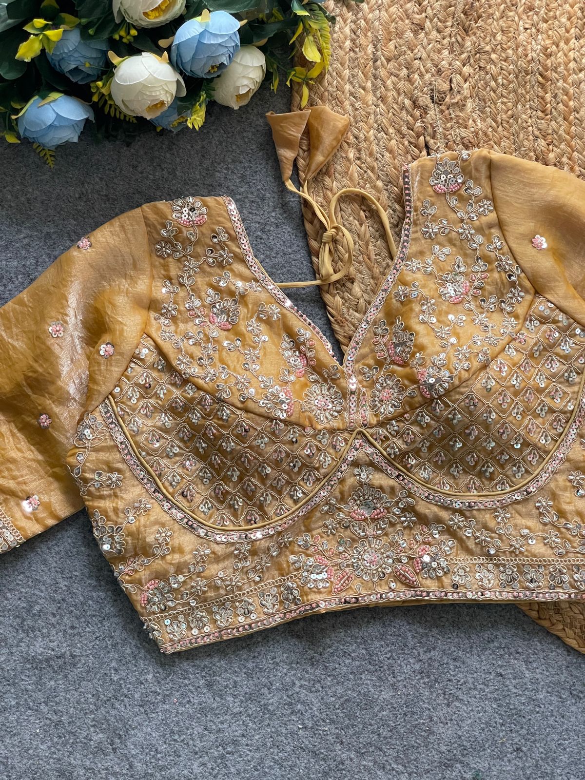 Beautiful heavy stars and beads work bridal ready made blouse
