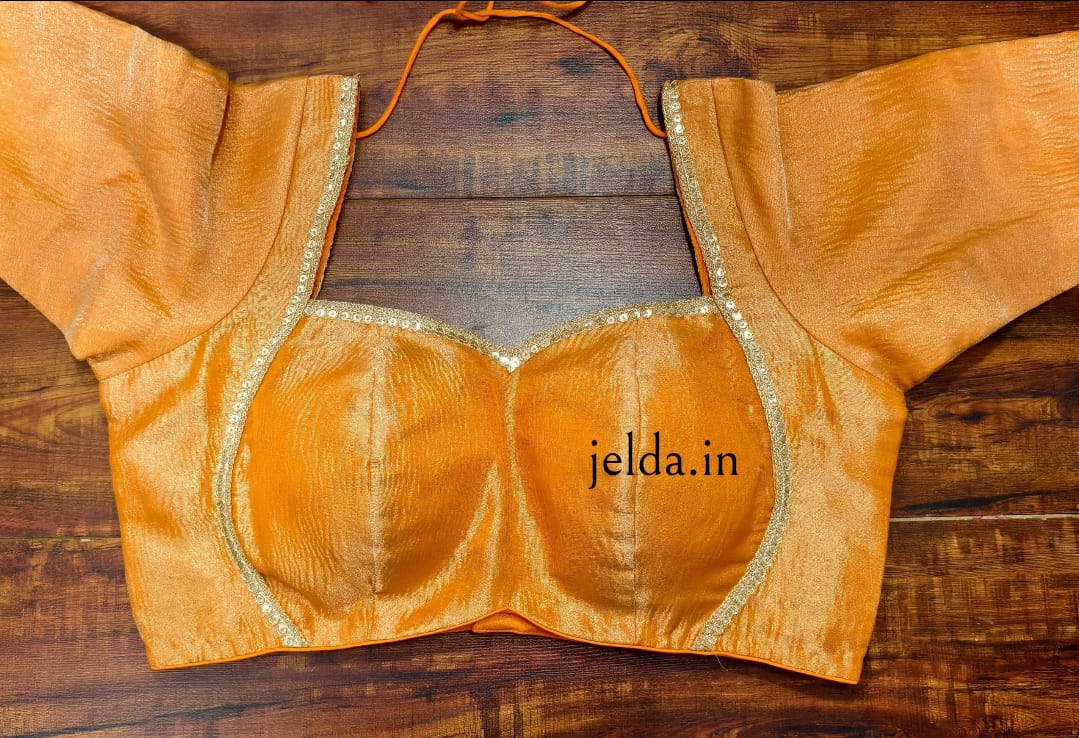 Cruss tissue fabric with lace work sleeve - custom made blouses