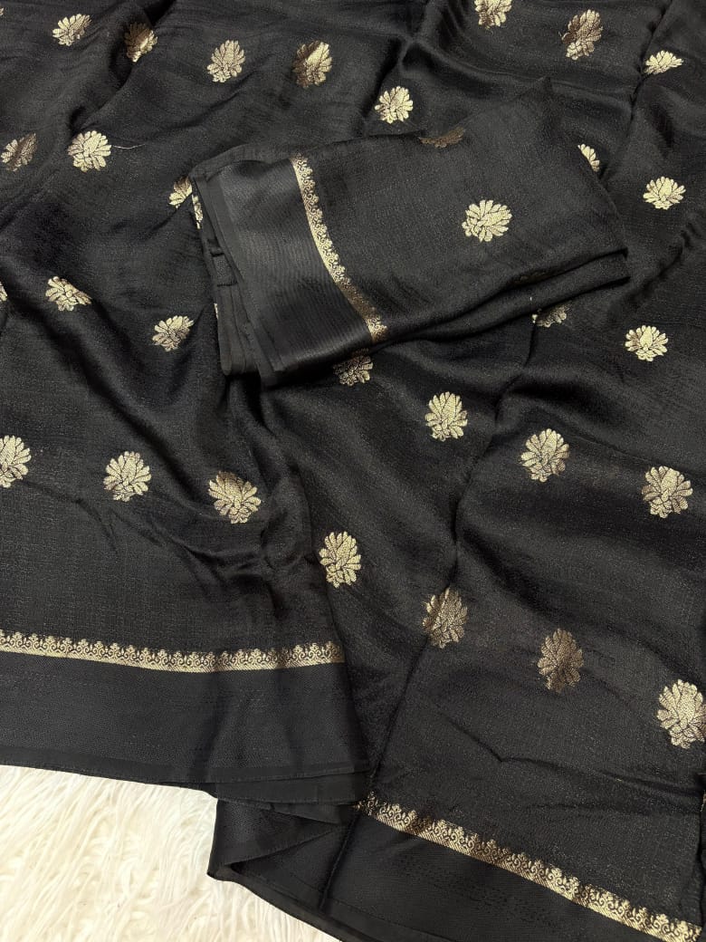 Pure viscose soft jute with satin patta border with jacquard putta sarees