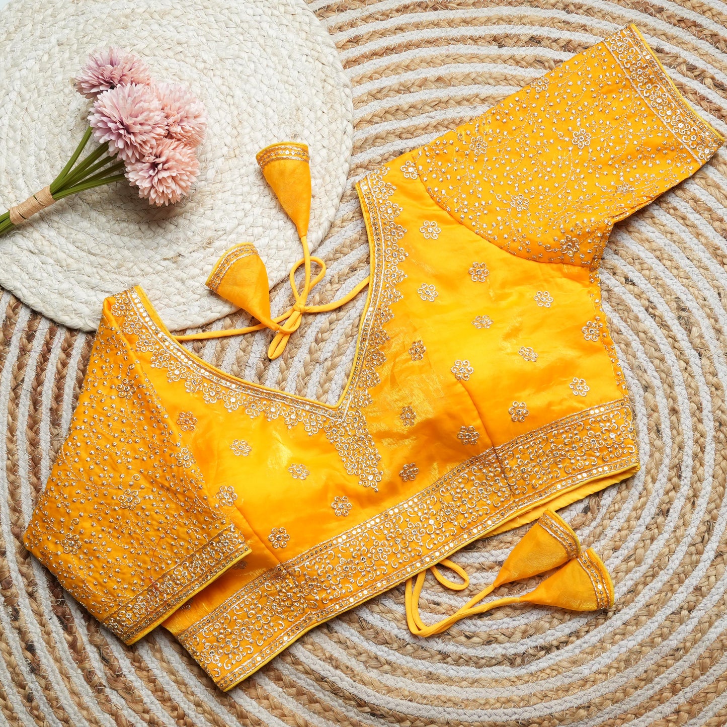 A beauty of golden embroidery work ready made blouses