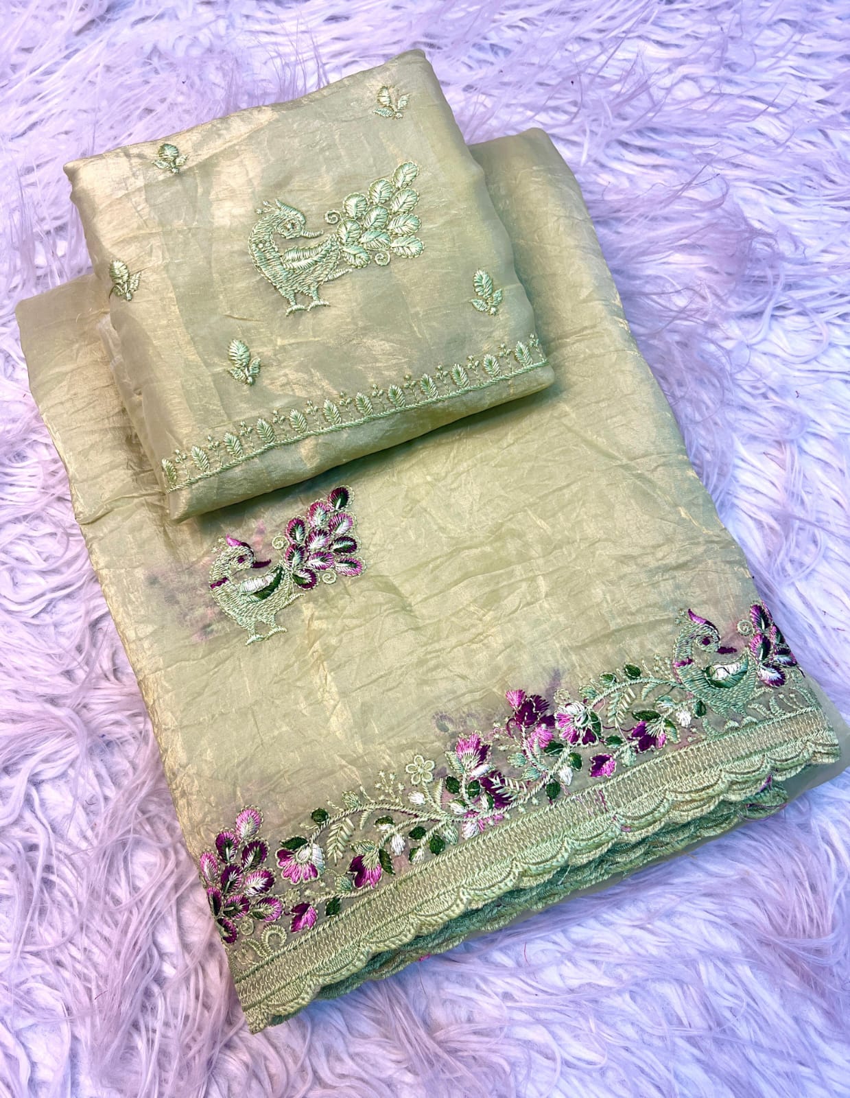 Soft Gold Crush Fabric Saree