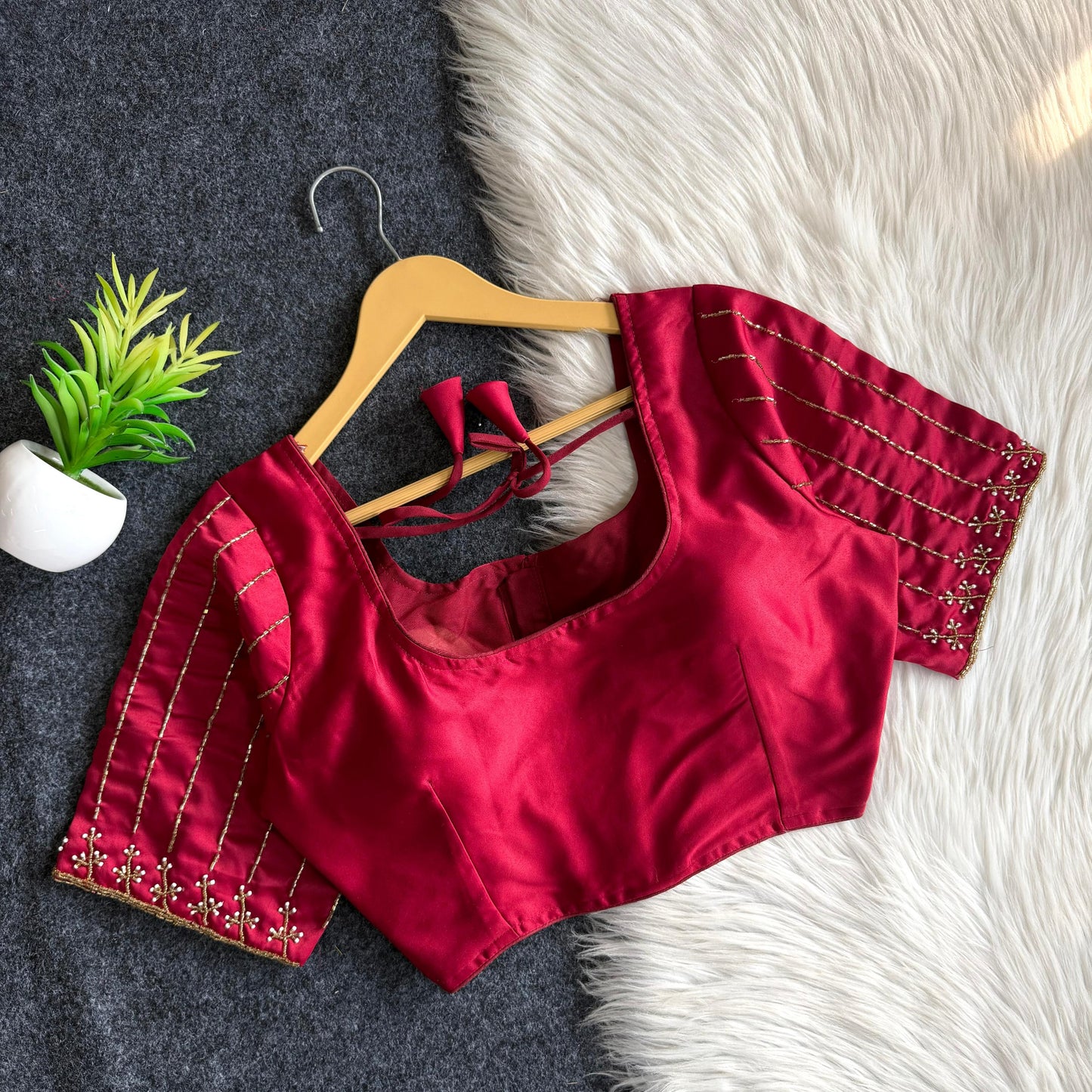 Beautiful handwork font part of blouse and sleeve ready made blouse